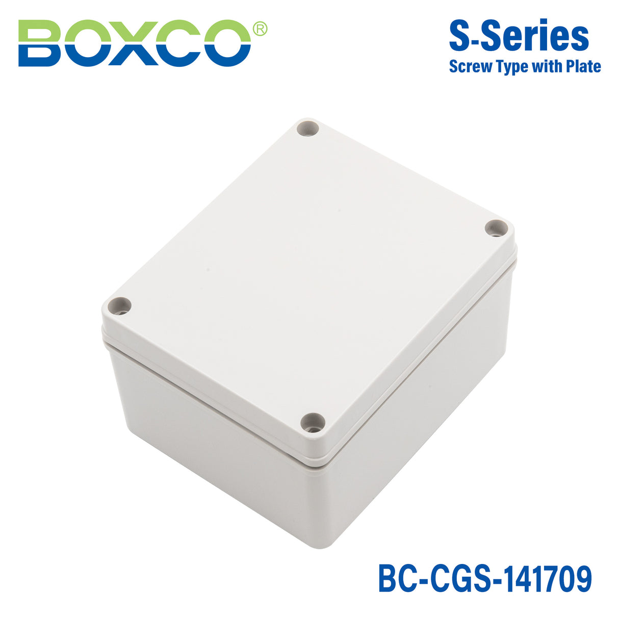 Boxco S-Series 140x170x95mm Plastic Enclosure, IP67, IK08, PC, Grey Cover, Screw Type