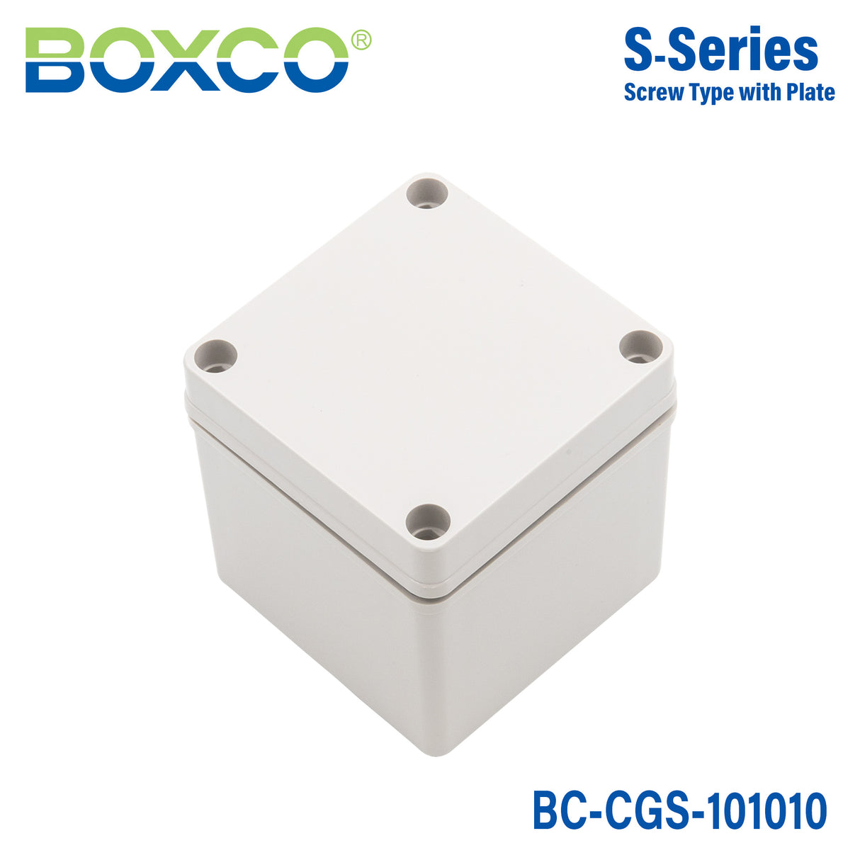 Boxco S-Series 100x100x100mm Plastic Enclosure, IP67, IK08, PC, Grey Cover, Screw Type