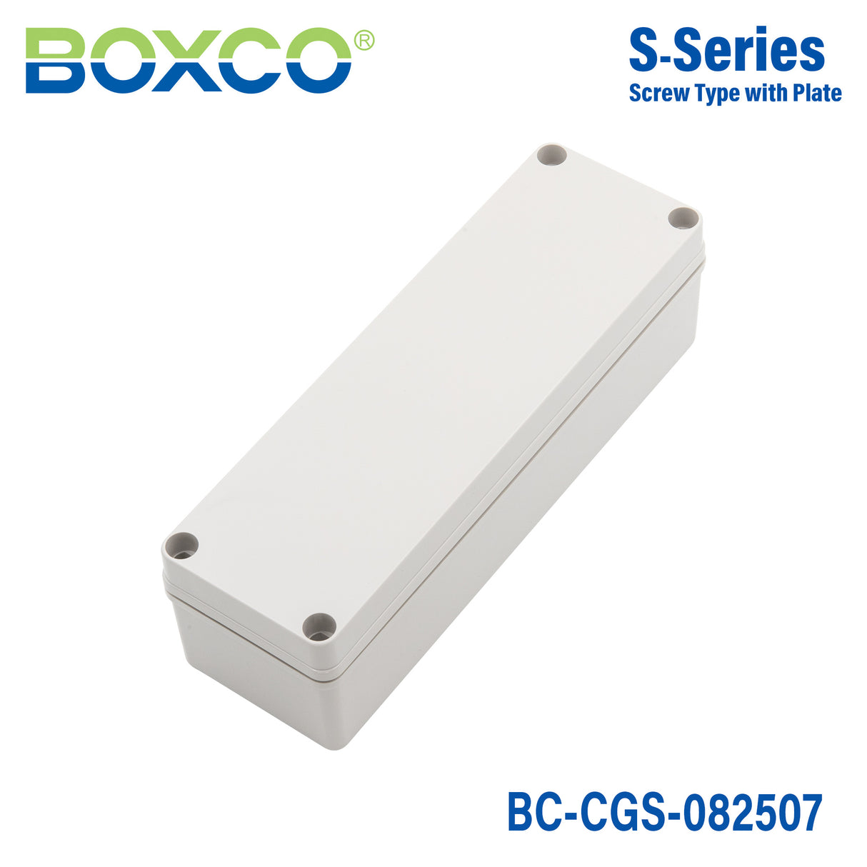 Boxco S-Series 80x250x70mm Plastic Enclosure, IP67, IK08, PC, Grey Cover, Screw Type