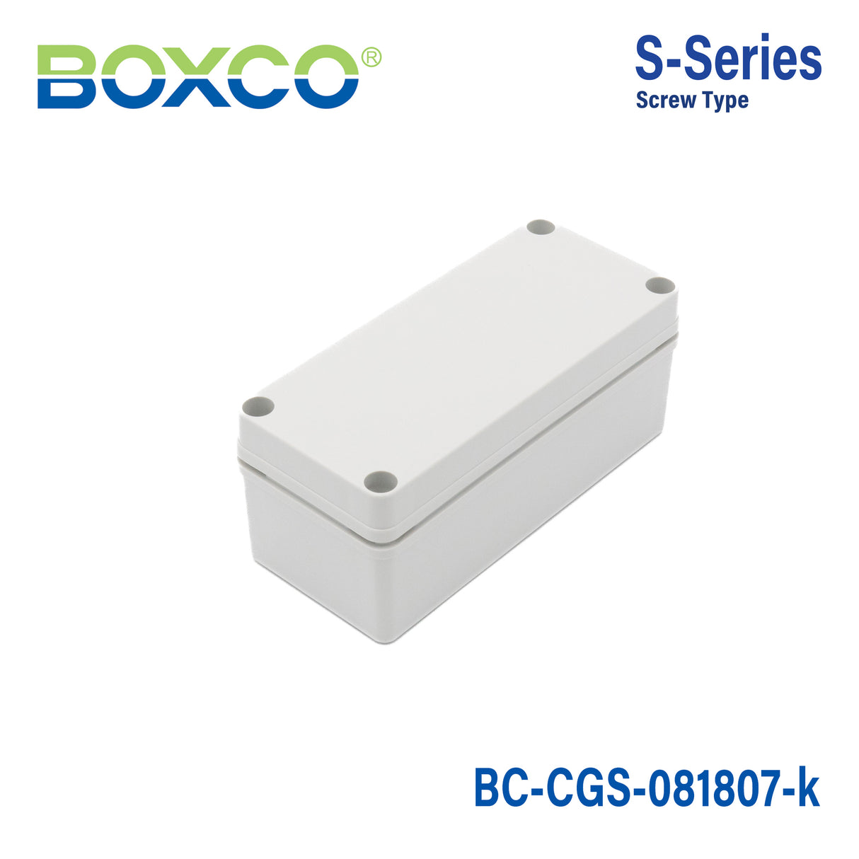 Boxco S-Series 80×180×70mm Plastic Enclosure, IP67, IK08, PC, Grey Cover, Screw Type