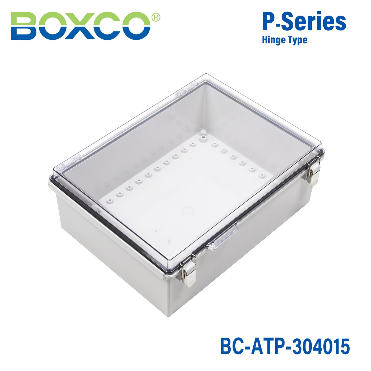 Boxco P-Series 300x400x150mm Plastic Enclosure, IP67, IK08, ABS, Transparent Cover, Molded Hinge and Latch Type