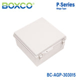 Boxco P-Series 300x300x150mm Plastic Enclosure, IP67, IK08, ABS, Grey Cover, Molded Hinge and Latch Type