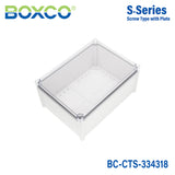 Boxco S-Series 330x430x180mm Plastic Enclosure, IP67, IK08, PC, Transparent Cover, Screw Type