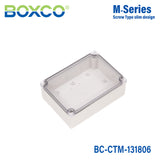 Boxco M-Series 130x180x60mm Plastic Enclosure, IP67, IK08, PC, Transparent Cover, Screw Type