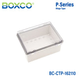 Boxco P-Series 160x210x100mm Plastic Enclosure, IP67, IK08, PC, Transparent Cover, Molded Hinge and Latch Type