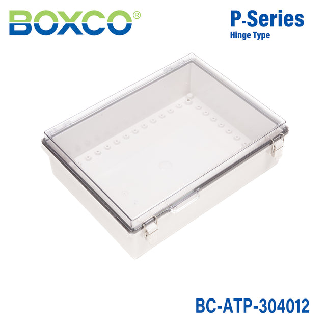 Boxco P-Series 300x400x120mm Plastic Enclosure, IP67, IK08, ABS, Transparent Cover, Molded Hinge and Latch Type