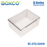 Boxco Q-Series 300×400×180mm Plastic Enclosure, IP67, IK08, ABS, Transparent Cover, Plastic Hinge and Latch Type