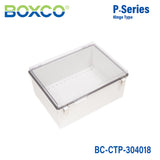 Boxco P-Series 300x400x180mm Plastic Enclosure, IP67, IK08, PC, Transparent Cover, Molded Hinge and Latch Type