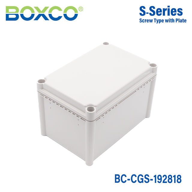 Boxco S-Series 190x280x180mm Plastic Enclosure, IP67, IK08, PC, Grey Cover, Screw Type