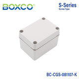 Boxco S-Series 80×110×70mm Plastic Enclosure, IP67, IK08, PC, Grey Cover, Screw Type