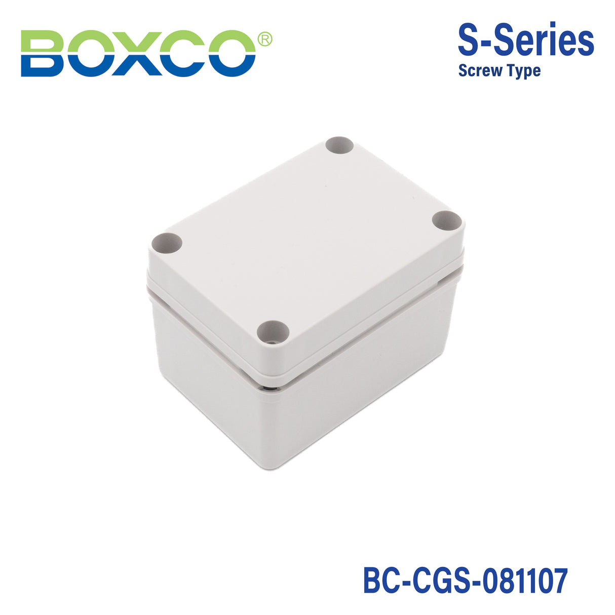 Boxco S-Series 80x110x70mm Plastic Enclosure, IP67, IK08, PC, Grey Cover, Screw Type