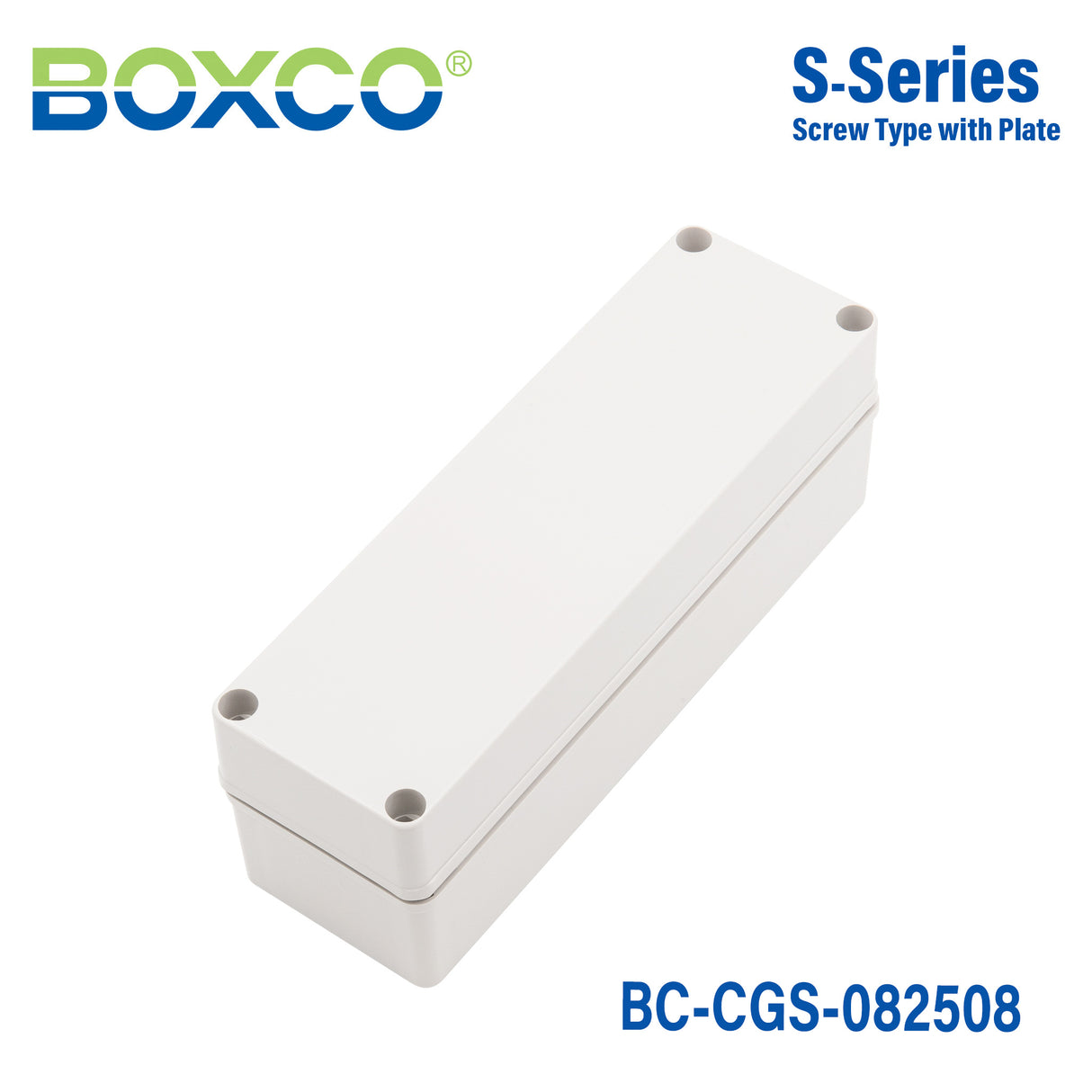Boxco S-Series 80x250x85mm Plastic Enclosure, IP67, IK08, PC, Grey Cover, Screw Type