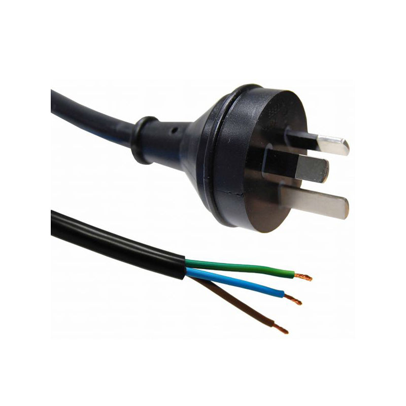 3M 3 Pin Plug to Bare End, 3 Core 0.75mm Cable, Black Colour SAA Approved