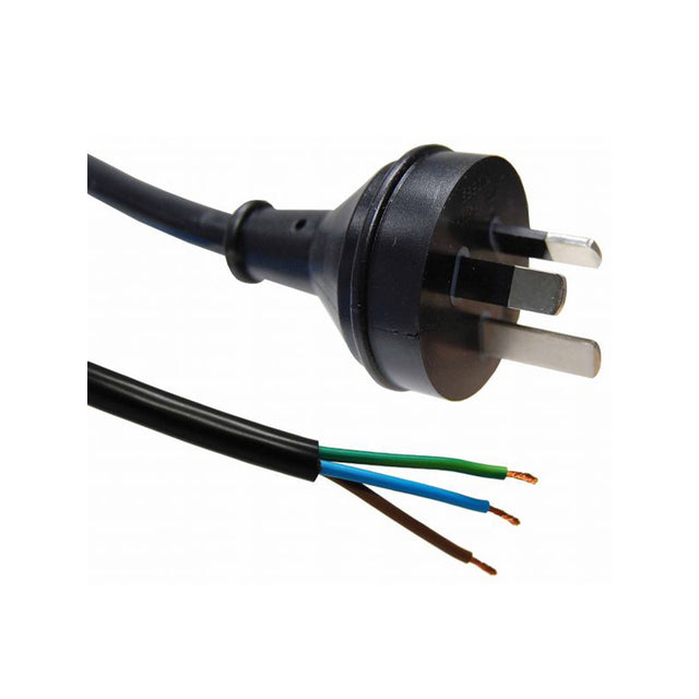 3M 3 Pin Plug to Bare End, 3 Core 1mm Cable, Black Colour SAA Approved