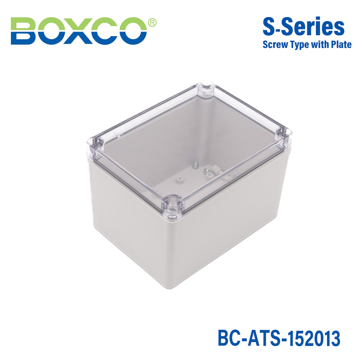 Boxco S-Series 150x200x130mm Plastic Enclosure, IP67, IK08, ABS, Transparent Cover, Screw Type