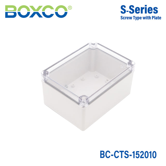 Boxco S-Series 150x200x100mm Plastic Enclosure, IP67, IK08, PC, Transparent Cover, Screw Type