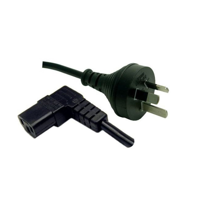 5M 3 Pin Plug to Right Angled IEC Female Connector 10A. SAA Approved Power Cord. BLACK Colour