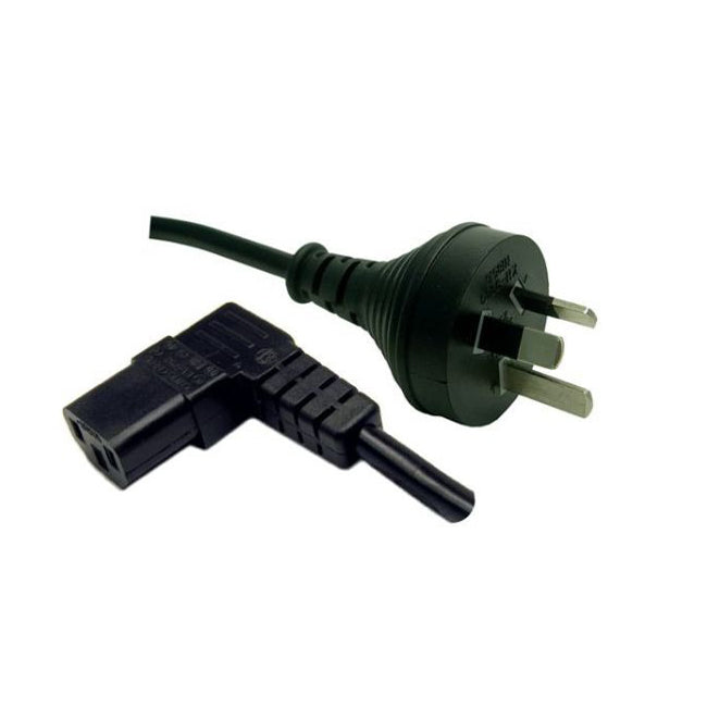 2M 3 Pin Plug to Right Angled IEC Female Connector 10A. SAA Approved Power Cord. BLACK Colour