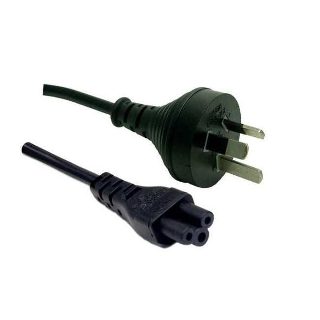 1M 3pin to Clover Shaped (IEC 320 C5) Female Connector 7.5A. SAA approved. Power Cord. BLACK Colour