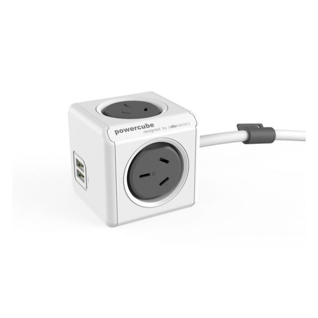allocacoc PowerCube 4 x Socket - USB Charge - 1.5M SAA Cable - Grey