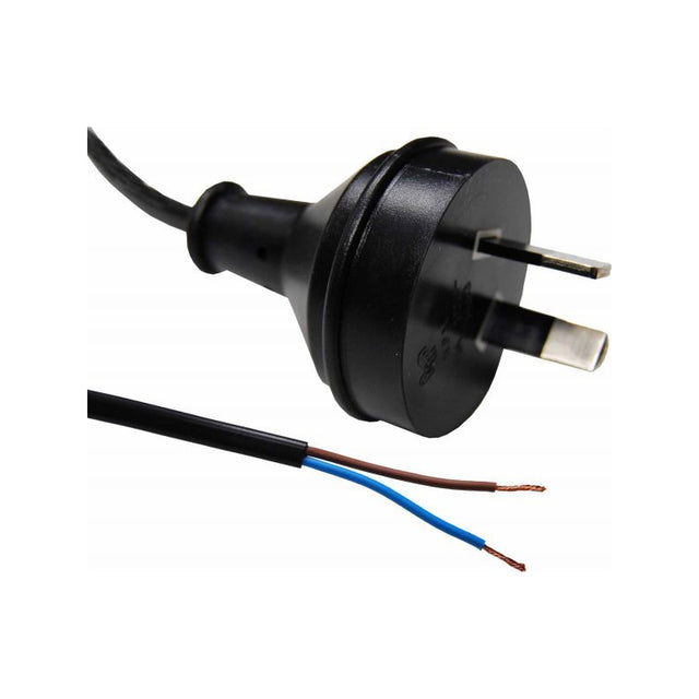 2M 2 Pin Plug to Bare End, 2 Core 0.75mm Cable, Black Colour SAA Approved