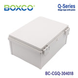 Boxco Q-Series 300×400×180mm Plastic Enclosure, IP67, IK08, PC, Grey Cover, Plastic Hinge and Latch Type