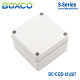 Boxco S-Series 125x125x75mm Plastic Enclosure, IP67, IK08, PC, Grey Cover, Screw Type
