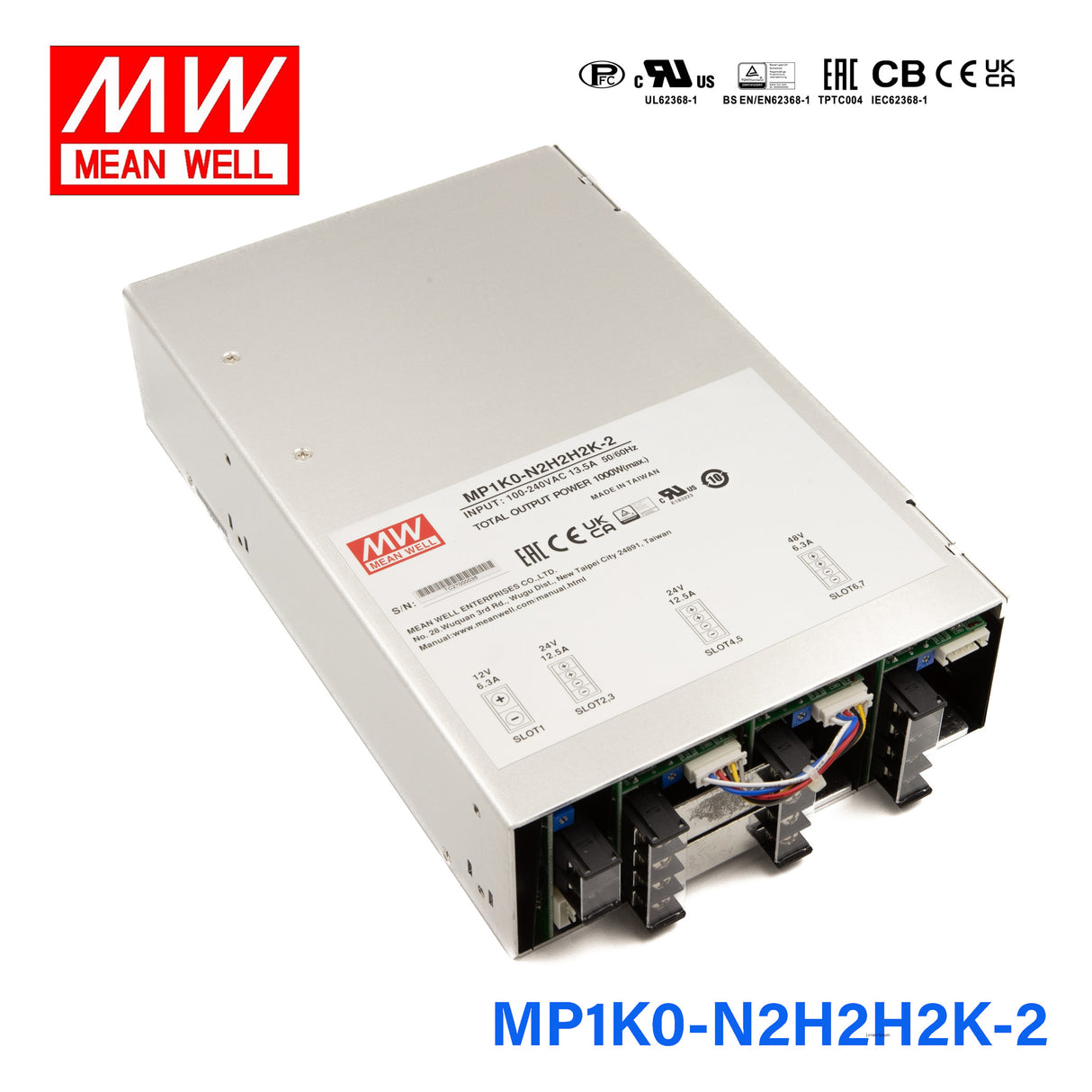 Mean Well MP1K0-N2H2H2K-2 Modular Power Supply, 1KW, 7 Slot Output, 12V * 1, 24V * 4, 48V * 2